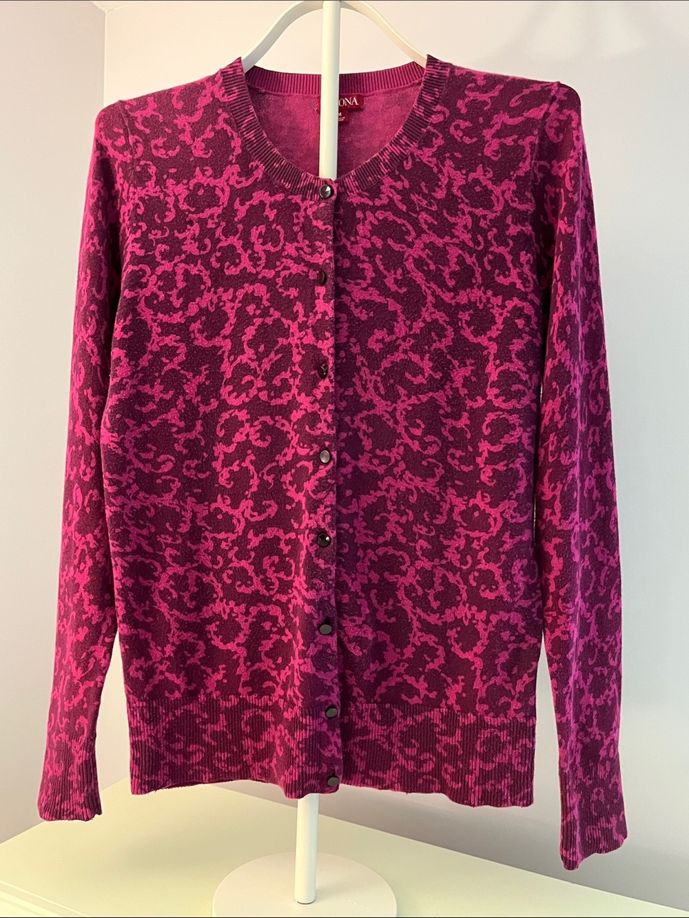 Merona Raspberry Pink Patterned Button-Front Cardigan